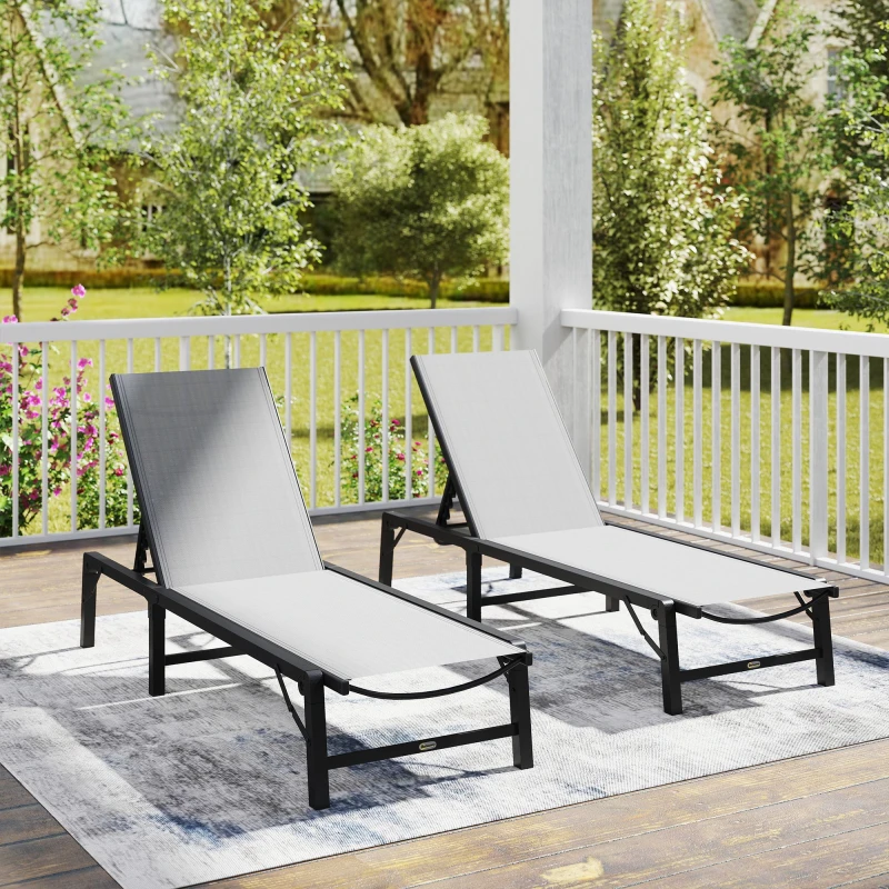 Image of Outsunny Folding Sun Lounger - 5-Position Adjustable Sun Sunbed - Light Grey TJ Hughes 5063603684928