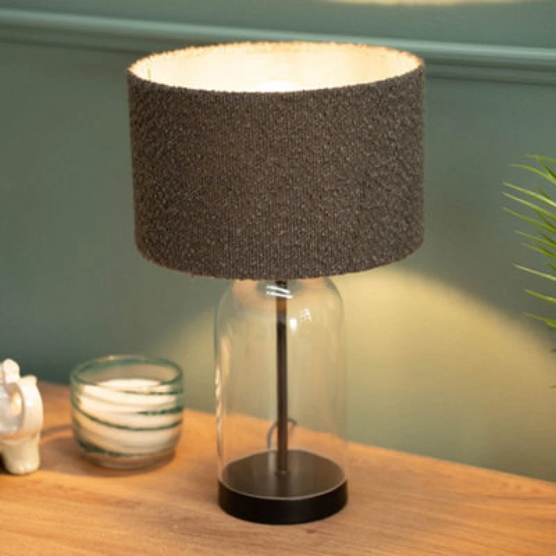Image of VALUELIGHTS Glass Table Lamp Black Base Living Room Bedroom Light Boucle Lampshade Shade - Charcoal - No Bulb B3791