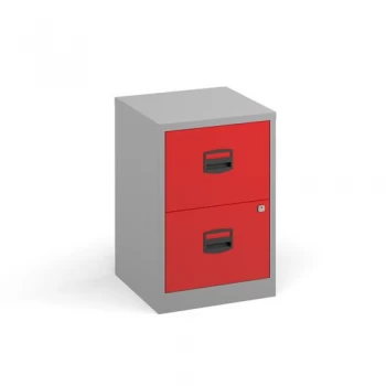 Image of Bisley A4 home filer with 2 drawers - grey with red drawers
