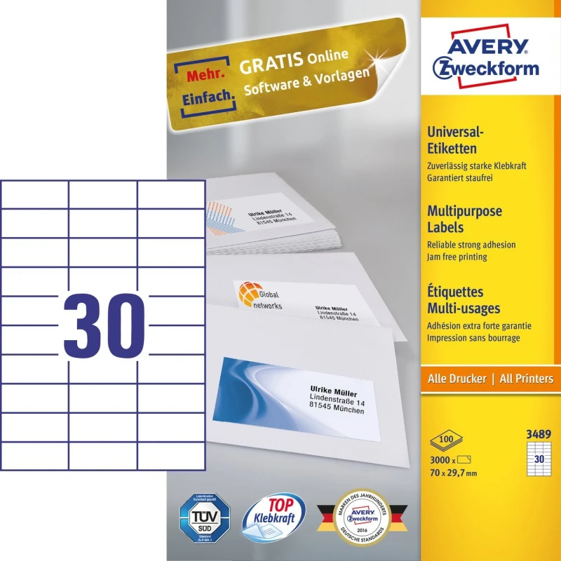 Image of Avery 3489 self-adhesive label Rectangle Permanent White 3000 pc(s)