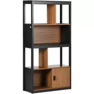 Image of Homcom - 4-Tier Bookshelf Freestanding Bookcase w/ Storage for Study Walnut Brown