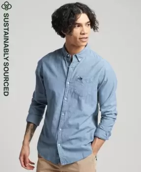Image of Superdry Mens Classic University Oxford Shirt Blue / Indigo Chambray Oxford - Size: L