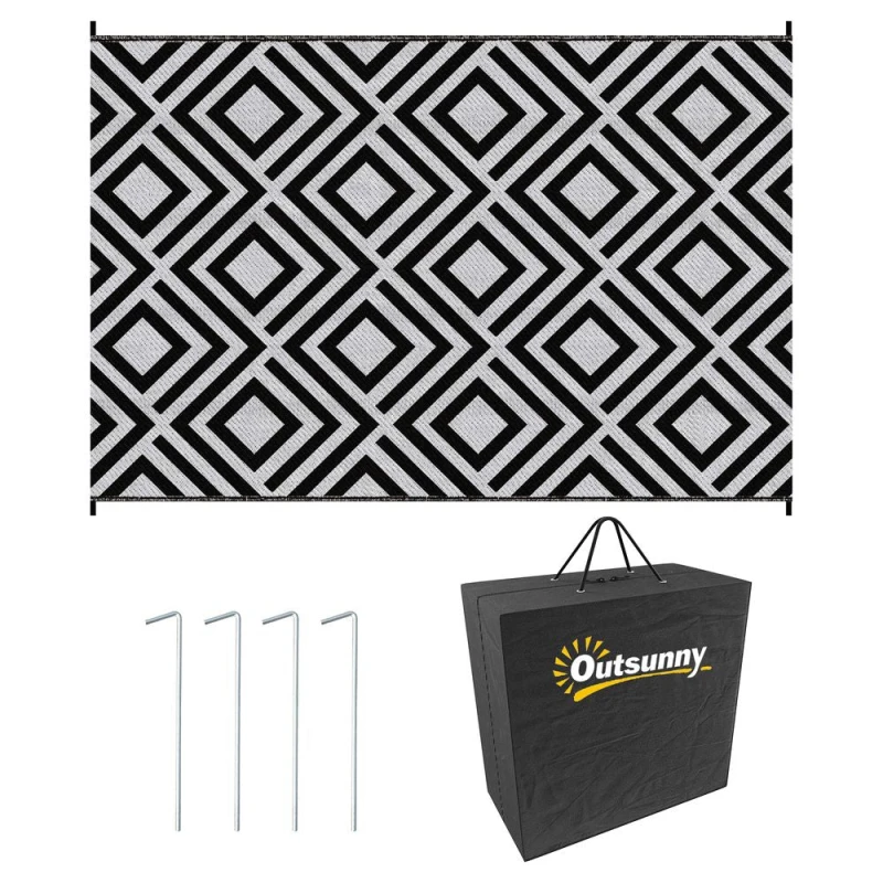Image of Outsunny Reversible Outdoor Rug w/ Carry Bag 182 x 274 cm, Black 844-637V01BK