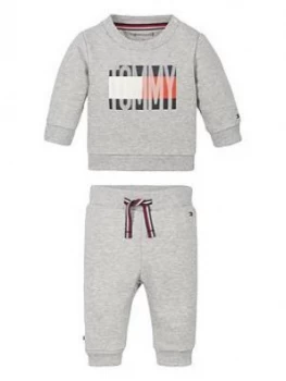 Image of Tommy Hilfiger Baby Boys Flag Tracksuit Outfit, Grey, Size 18-24 Months