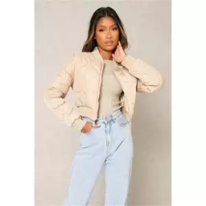 Image of I Saw It First Stone Cropped Onion Quilted Bomber Jacket - Brown