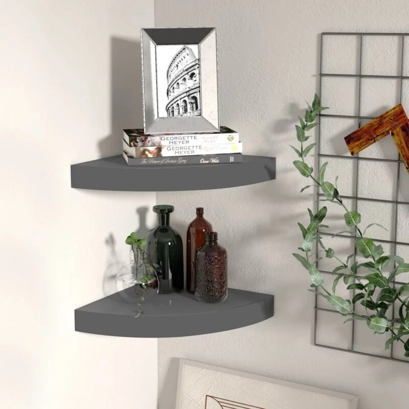 Image of VIDAXL Vidaxl - Floating Corner Shelves 2 pcs High Gloss Grey 25x25x3.8cm mdf 8720286075241