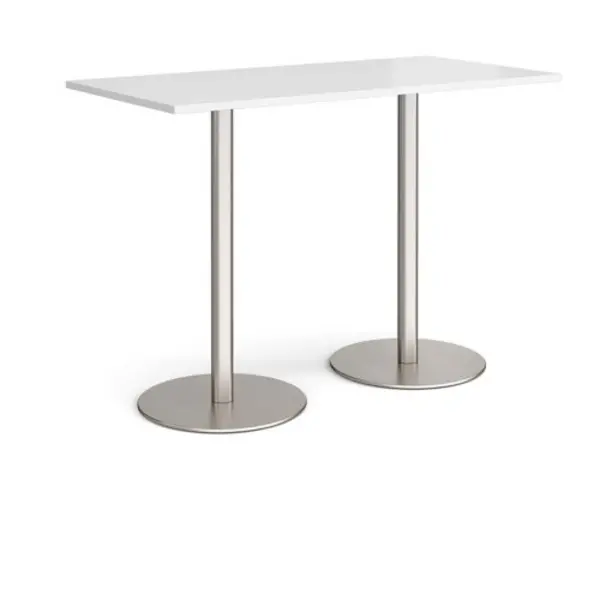 Image of Monza Monza rectangular poseur table with flat round brushed steel bases 1600mm x 800mm - white White MPR1600-BS-WH