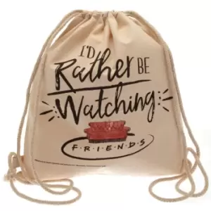 Image of Friends Rather Be Watching Canvas Drawstring Bag (One Size) (Cream/Black)