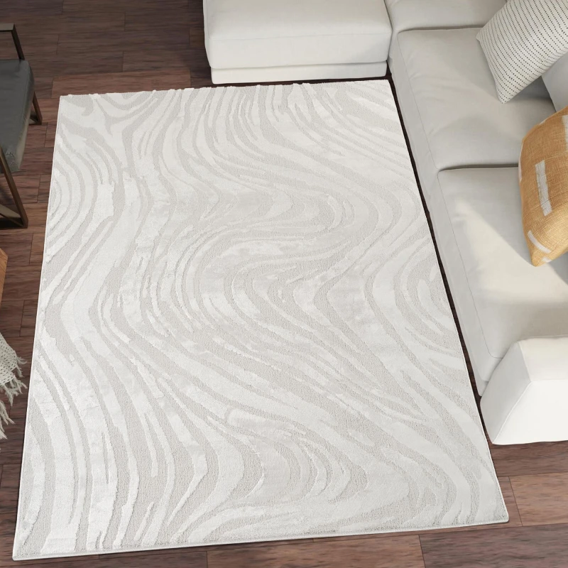 Image of Hamilton Modern Metallic Sheen Area Rug - Marble Inspired Design Silver 200Cm X 290Cm