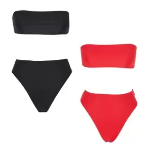 Image of Missguided Bandeau High Leg Bikini Set 2 Pack - Multi