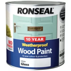 Image of Ronseal 38782 10 Year Weatherproof Wood Paint White Gloss 2.5 litre