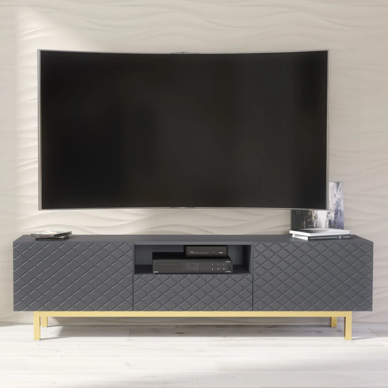 Image of Creative Furniture Creative Furniture Diamond Luxe TV Unit 180cm - Luxury Cabinet with Push to Open Storage in Dark Grey Dark Grey One Size Unisex 506