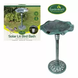 Image of Gardenkraft Solar Lit Outdoor Bird Bath - Green