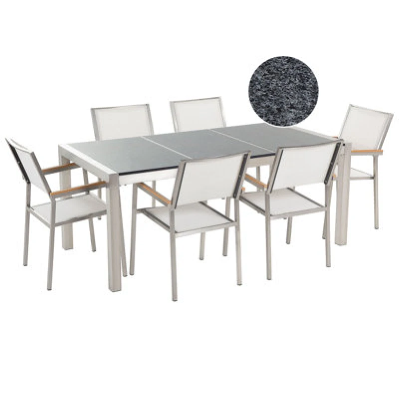 Image of Beliani Garden Dining Set 6 Seater Grosseto Triple Plate Granite Polished Grey/ White