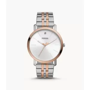 Image of Fossil Mens Lux Luther Three-Hand Two-Tone Stainless Steel Watch - 2T Silver/Rose