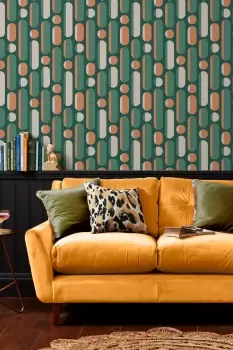 Image of Envy Morse Bottle Tangegreen Rust & Green Geometric Wallpaper
