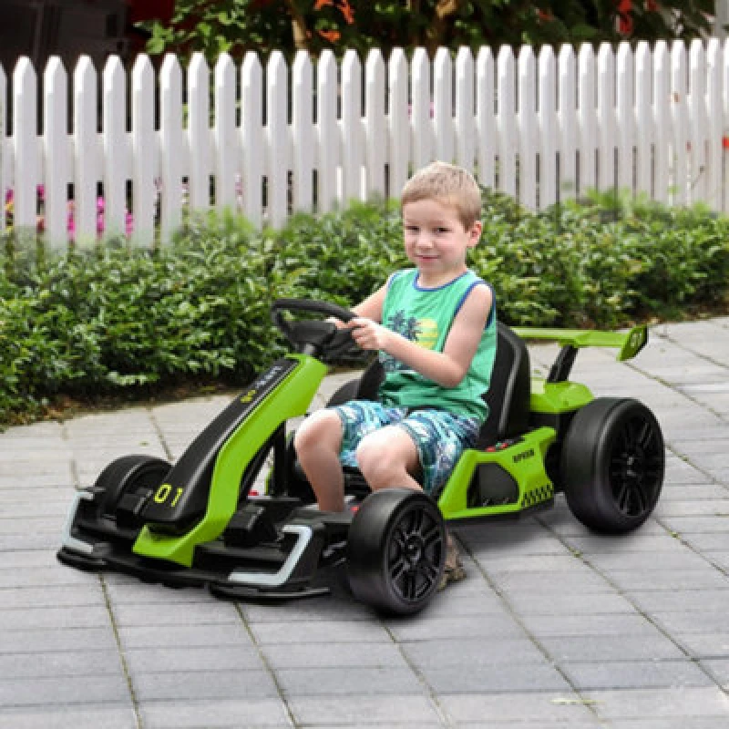 Image of HOMCOM 24V Electric Go Kart for Kids with Adjustable Seat Green