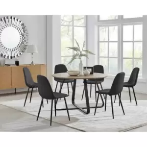 Image of Furniture Box Santorini Brown Round Dining Table and 6 Black Corona Black Leg Chairs