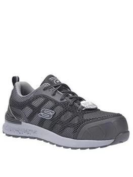 Image of Skechers Bulkin Lyndale Workwear Slip Resistant Toe Cap Trainer - Black/Grey, Size 6, Women