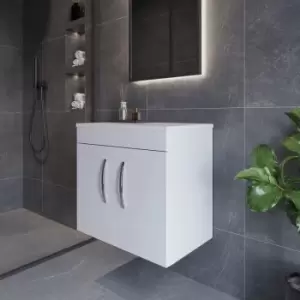 Image of Nuie - Athena Wall Hung 2-Door Vanity Unit and Worktop 600mm Wide - Gloss White