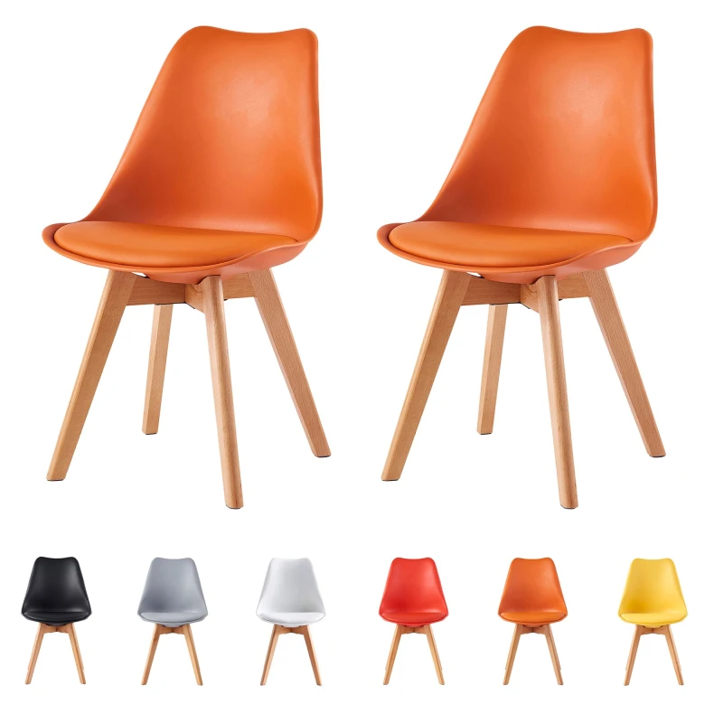 Image of MCC Direct Set of 2 Dining Chairs with wooden Legs and Padded Cushion Eva Orange