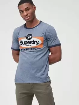 Image of Superdry Vintage Logo Ringer T-Shirt, Navy, Size S, Men