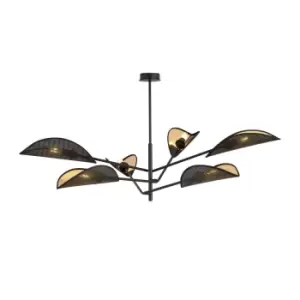 Image of Vene Black Multi Arm Semi Flush Ceiling light with Black, Gold Fabric Shades, 6x E14
