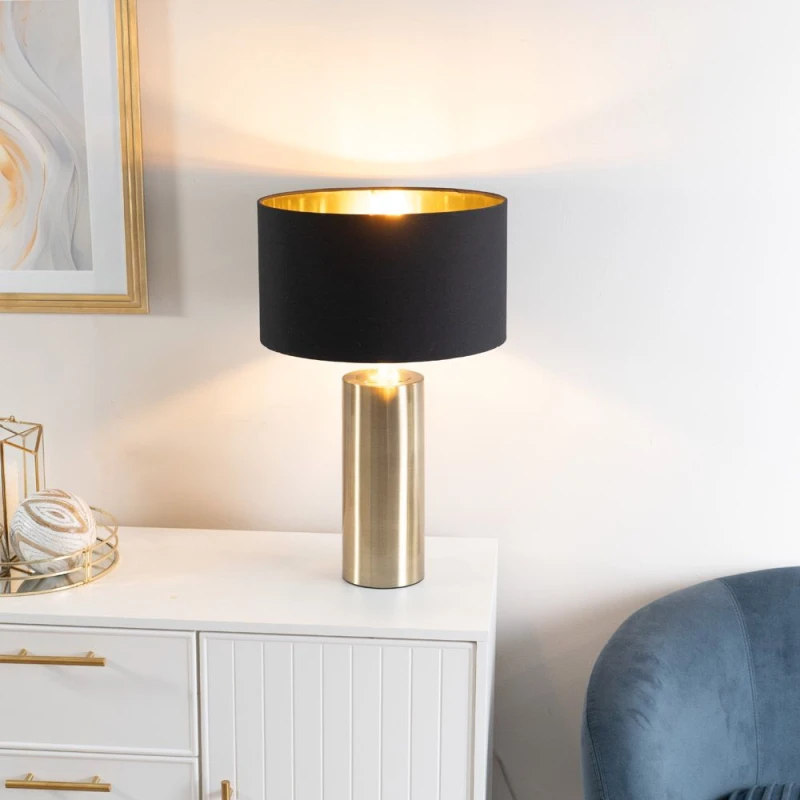 Image of ValueLights Lexy Black and Metallic Gold Shade with Gold Dimmable Touch Table Lamp Black