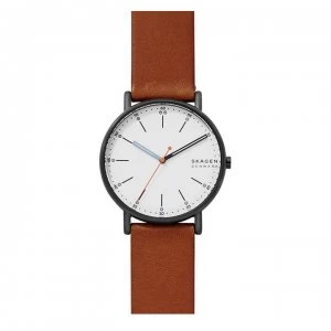 Image of Skagen Signatur Leather Strap Watch - Brown/White