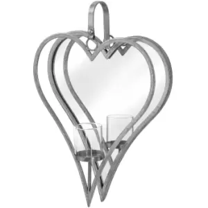 Image of Large Antique Silver Mirrored Heart Candle Holder