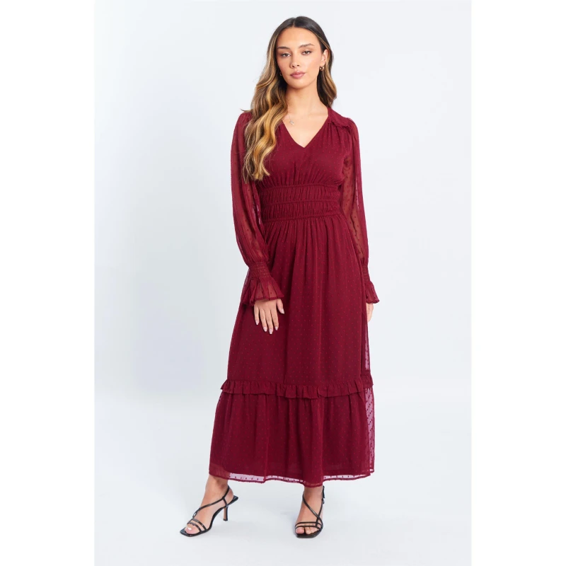 Image of Be You Dobby Midi Dress Womens - Red Red 8