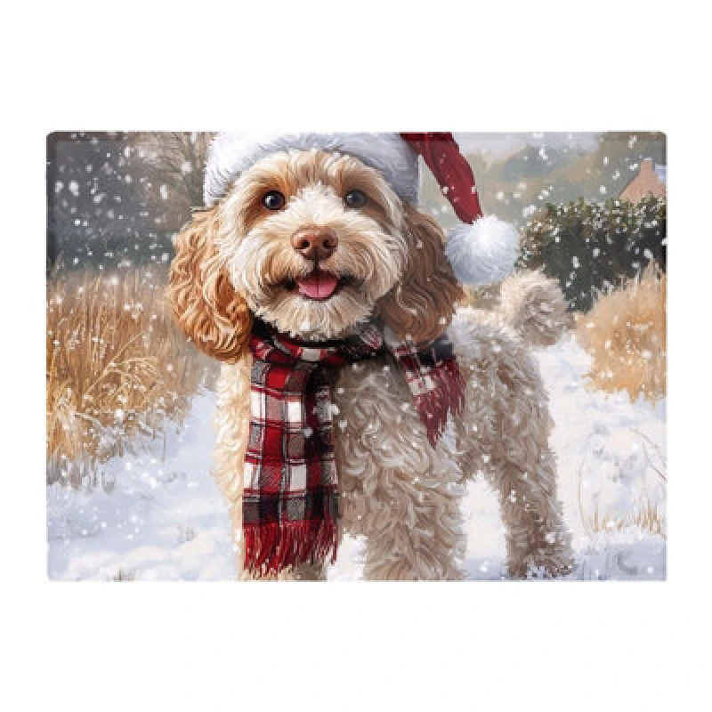 Image of Warren Reed Designer Christmas Cockapoo Dog Glass Chopping Board