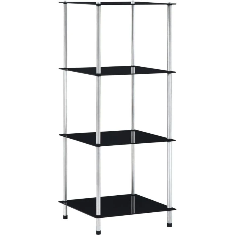 Image of vidaXL 4-Tier Shelf Black Tempered Glass Kitchen Showcase Spice Organiser Rack