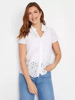 Image of Long Tall Sally Tall White Short Sleeve Broderie Top, White, Size 12, Women