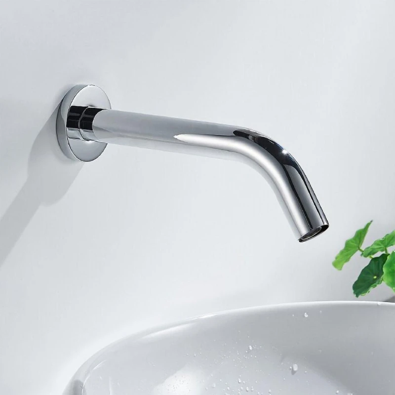 Image of Nes Home Vida Infrared Sensor Basin Tap Automatic Wall Mounted Bathroom Faucet in Silver Silver Unisex