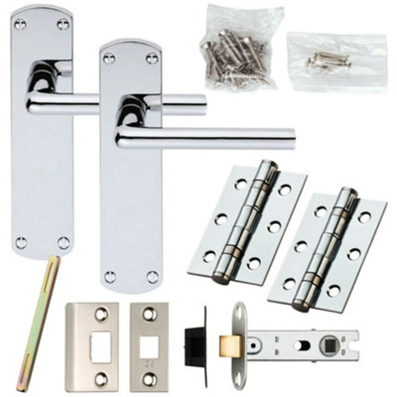Image of Loops Door Handle & Latch Pack Chrome Rounded Straight Bar on Backplate 170 x 42mm Multi