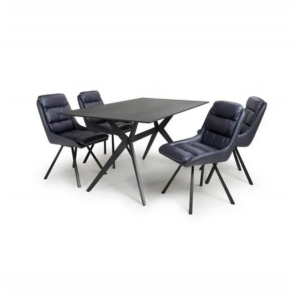 Image of Shankar Timor 1.6m Black & 4 Arnhem Blue Dining Set - Black 9016075