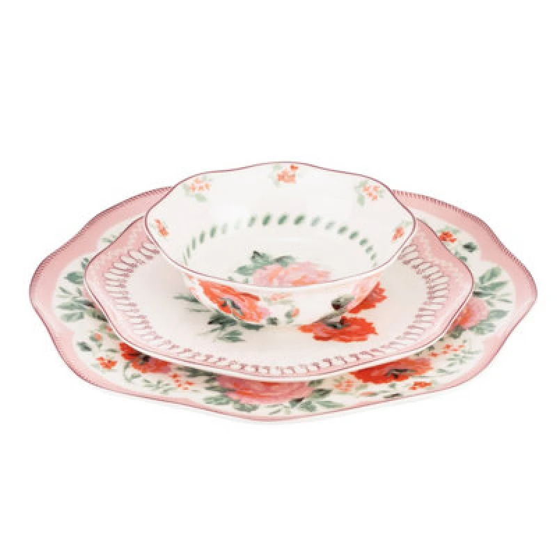 Image of Dinner Set: 12 Piece Cath Kidston Archive Rose Dinner Set, Fine China