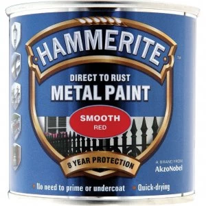 Image of Hammerite Smooth Finish Metal Paint Red 250ml
