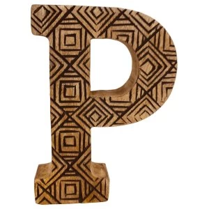Image of Letter P Hand Carved Wooden Geometric