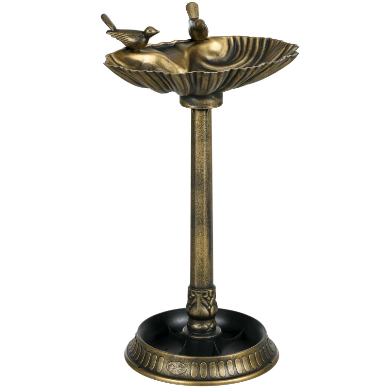 Image of Outsunny Outsunny 81cm Tall Bird Bath with 2 Decorative Birds for Garden - Bronze Tone