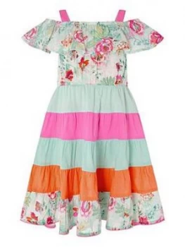 Image of Monsoon Girls S.E.W. Bessie Floral Colour Block Dress - Turquoise