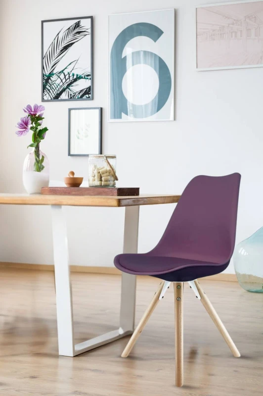 Image of Fusion Living Soho Plastic Dining Chair with Pyramid Light Wood Legs Aubergine