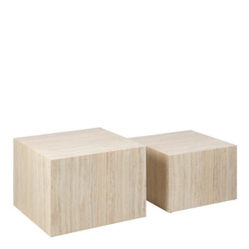 Image of Furniture To Go Dice Square Coffee Table Set In Light Travertine Effect