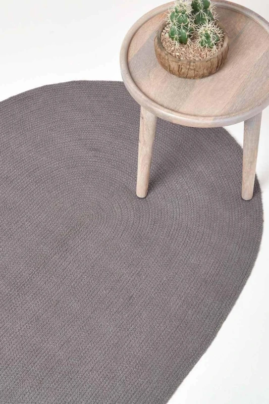 Image of Homescapes Grey Handmade Woven Braided Oval Rug, 110 X 170 Cm