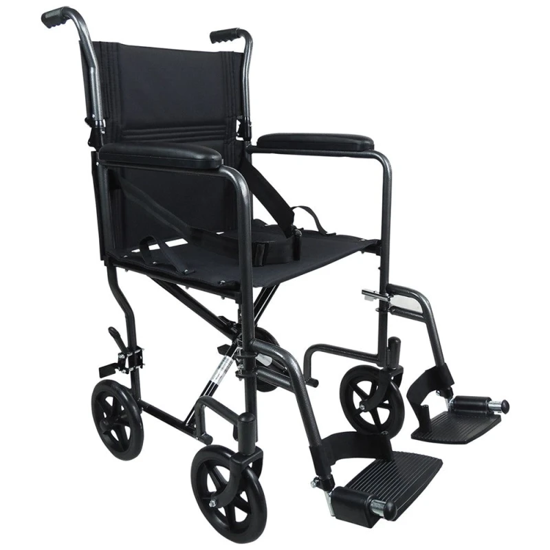 Image of Loops Lightweight Steel Compact Attendant Propelled Transit Wheelchair - Hammered Grey Metallics