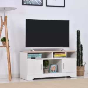 Image of HOMCOM TV Stand for TVs up to 42" with Cabinets, Shelves and Wide Tabletop for Living Room, Bedroom, Dining Room, White and Wood Color