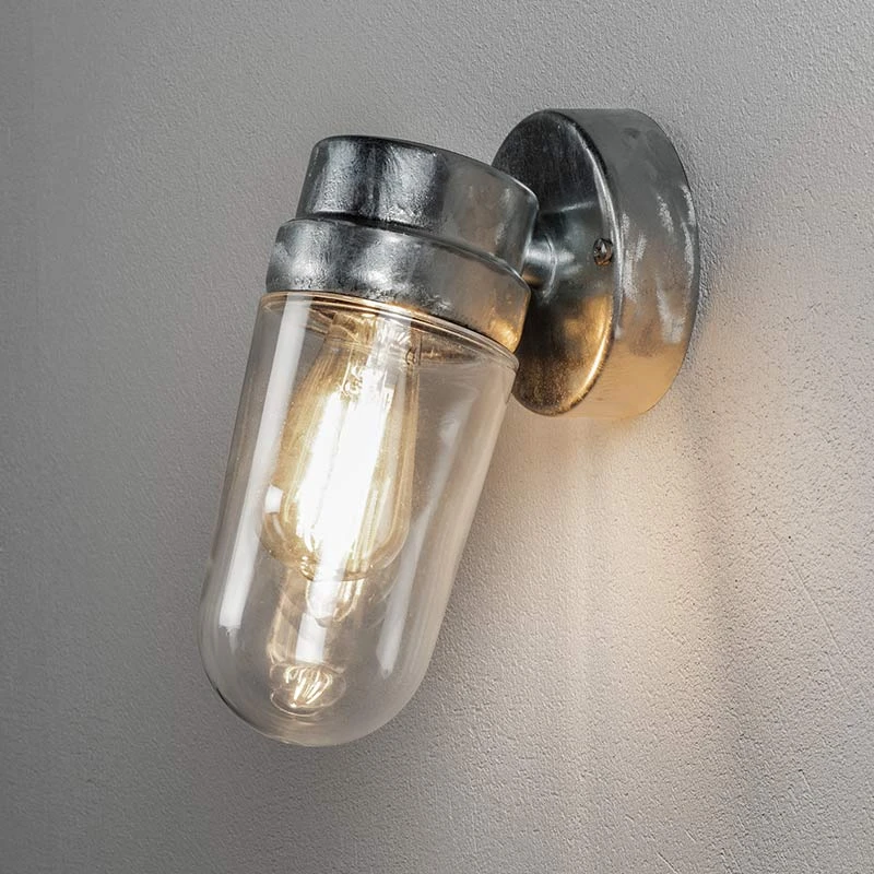 Image of Konstsmide Konstsmide Vega Outdoor Wall Light with Oval Glass - Galvanised Steel