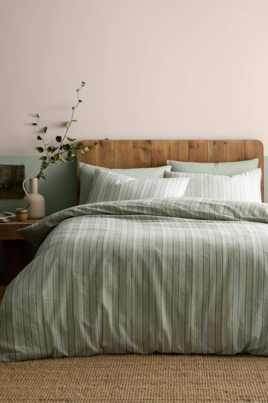 Image of Appletree Yarn Dyed Woven Wide Stripe Duvet Cover Bedding Set Green