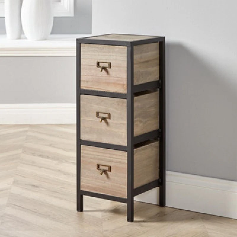 Image of Home Source Derwent 3 Drawer Chest Storage Unit Natural